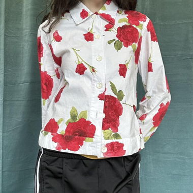 White red roses Retro button-up jacket