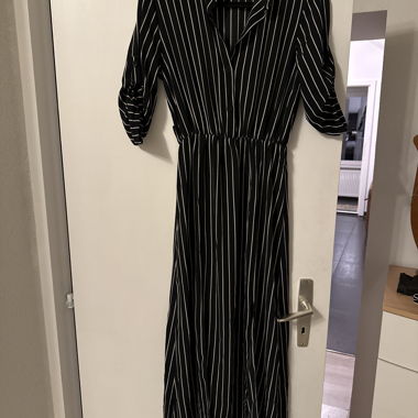 Abito camicia lungo nero a righe