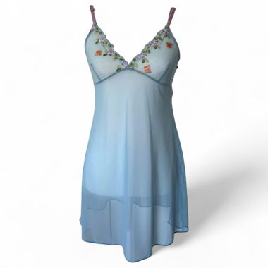 Blaues Coquette-Set mit floraler Stickerei (M/L)