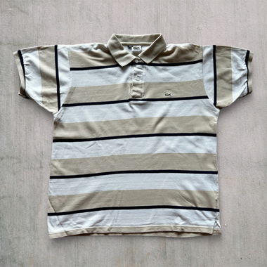 Lacoste vintage striped polo beige, white and blue