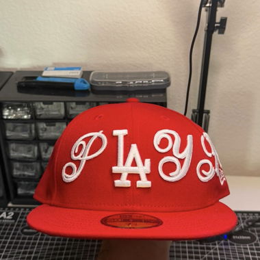 Custom Red fitted „pLAyboy“ Cap (SIZE 7 ¾)