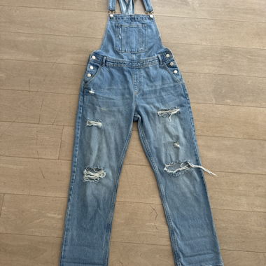 Salopette lunga blu casual con buchi