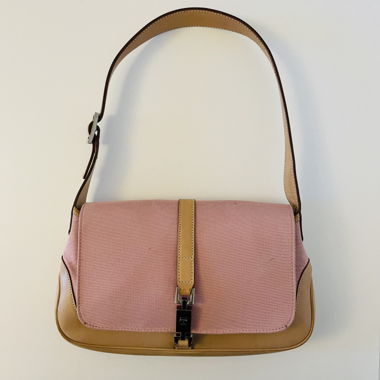 Gucci Jackie pink canvas and leather shoulder bag