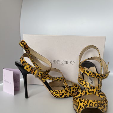 Jimmy Choo Leopard Print Patent Yellow 38.5