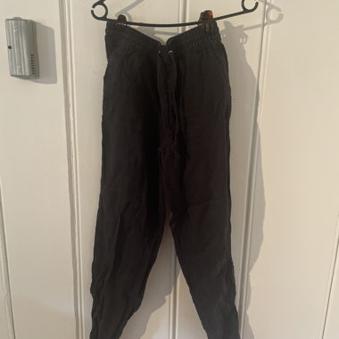 Black Linen Pants with Drawstring