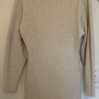 Beige Rib-Knit Sweater Dress