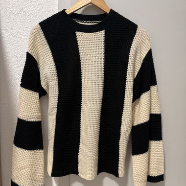Black and Beige Striped Knit Jumper