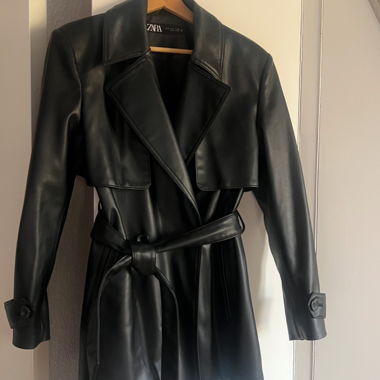 Faux Leather Trench Coat 