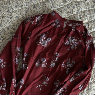 Red floral blouse with Japanese-style collar