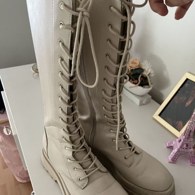 Beige Platform Lace-Up Boots 39 Stradivarius