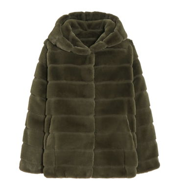 Manteau Apparis fausse fourrure vert olive capuche