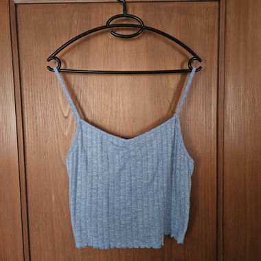 Blue Ribbed Crop Top