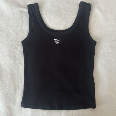 GUESS Rhinestone Y2K Ribbed Tank Top