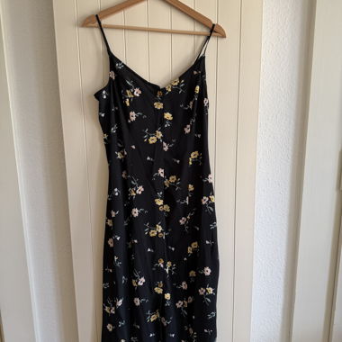 Floral Slit Black Dress