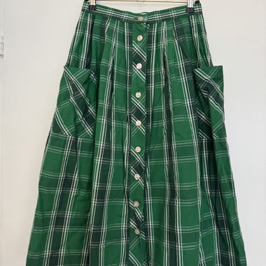 Cyrillus green checked cotton midi skirt - small