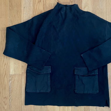 Black Long-Sleeve Top with Front Pockets