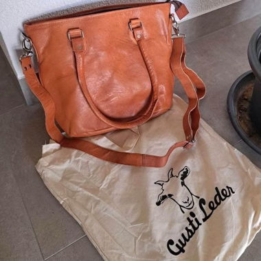 Gusti Leder - Borsa vintage in cognac marrone