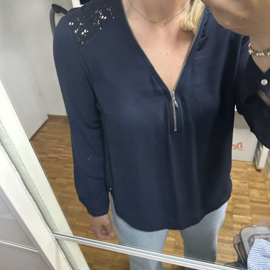Damenbluse mit Spitze, Navy