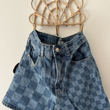 Checkered Denim Shorts