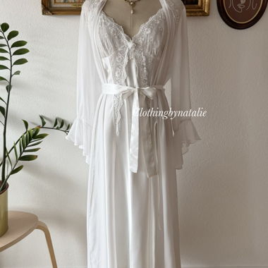 Spitzen Bridal Maxi Satin Peignoir Set Grösse M