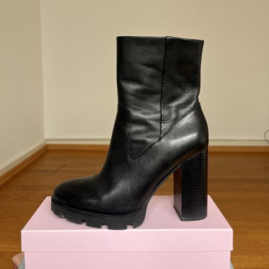 Leather High Heel Boots - Black