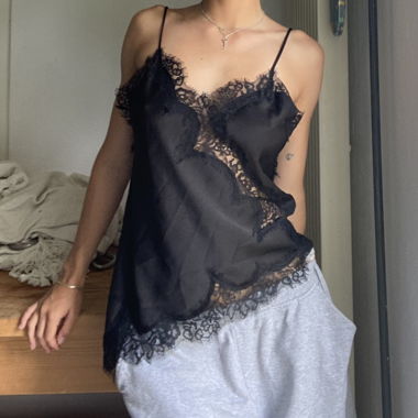 Schwarzes Asymetrisches Spitzentop von ZARA