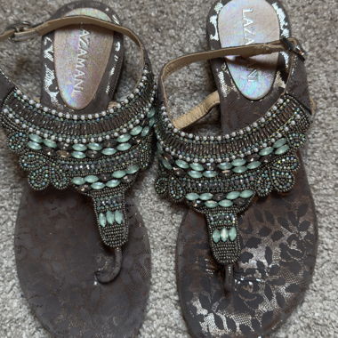 Sandales Lazamani 38 en cuir perlées