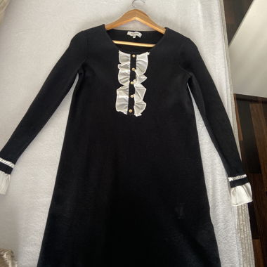 Black ruffle trim dress