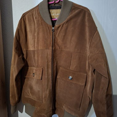 Giubbotto bomber in pelle scamosciata marrone taglia S