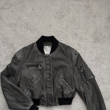 Bomber-Lederjacke Grau