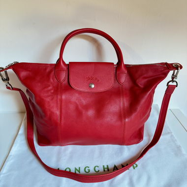 Longchamp Le Pliage Leather Bag - Cherry Red - New