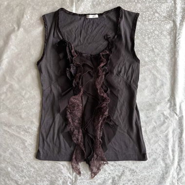 “MMC 700” lace mesh combination ruffled top