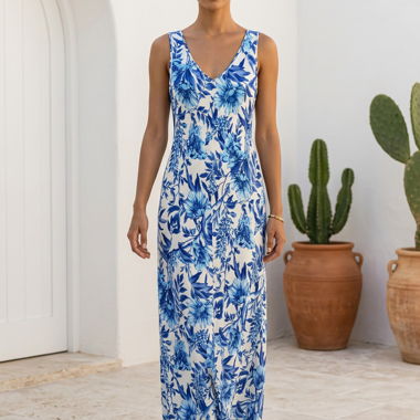 Robe longue fleurie bleue