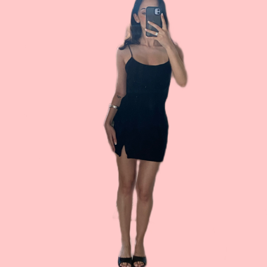 Black linen-look spaghetti-strap dress