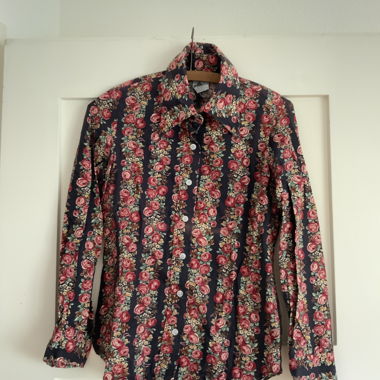 Blusa vintage originale anni '70 in cotone con maniche lunghe