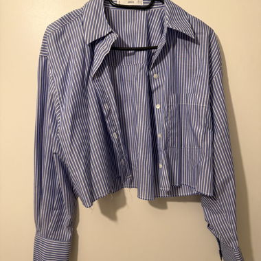 Blusa corta a righe blu e bianco