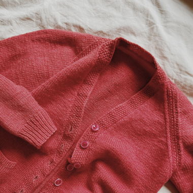red knit cardigan