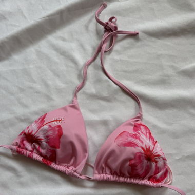 Pink Floral Triangle Bikini Top