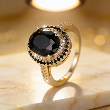 Anello pietra nera dorata