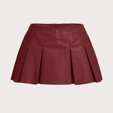 Short red goth faux leather mini skirt
