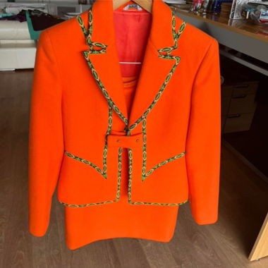 Gianni Versace orange skirt suit
