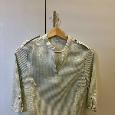 ZALORA V-neck Blouse in Pastel Green Stripes