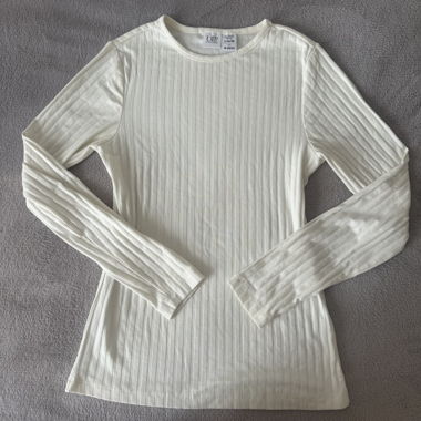 White Ribbed Long-Sleeve Cotton Sweater S