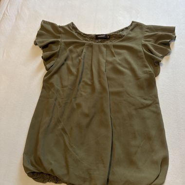 Olive green blouse with flounce sleeves
