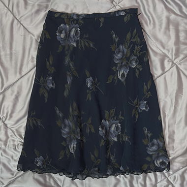 japanese vintage : jupe fleurie bleu foncé