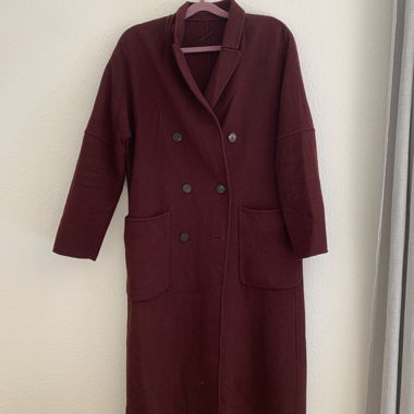 Burgundy Coat with Button Placket