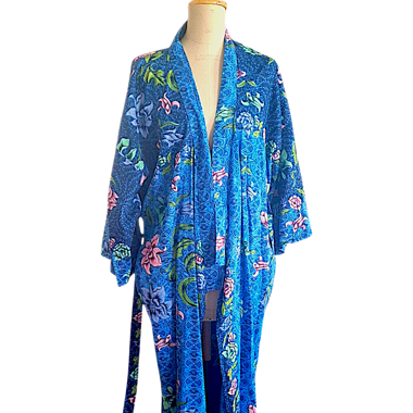 Vintage-Style Floral Kimono Bold Blue 