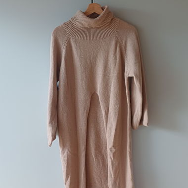 Beige Turtleneck Sweater Dress