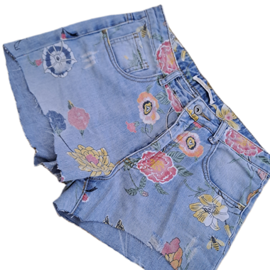 Short en jean à motifs