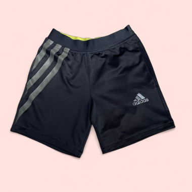 Adidas black and grey shorts with yellow inside